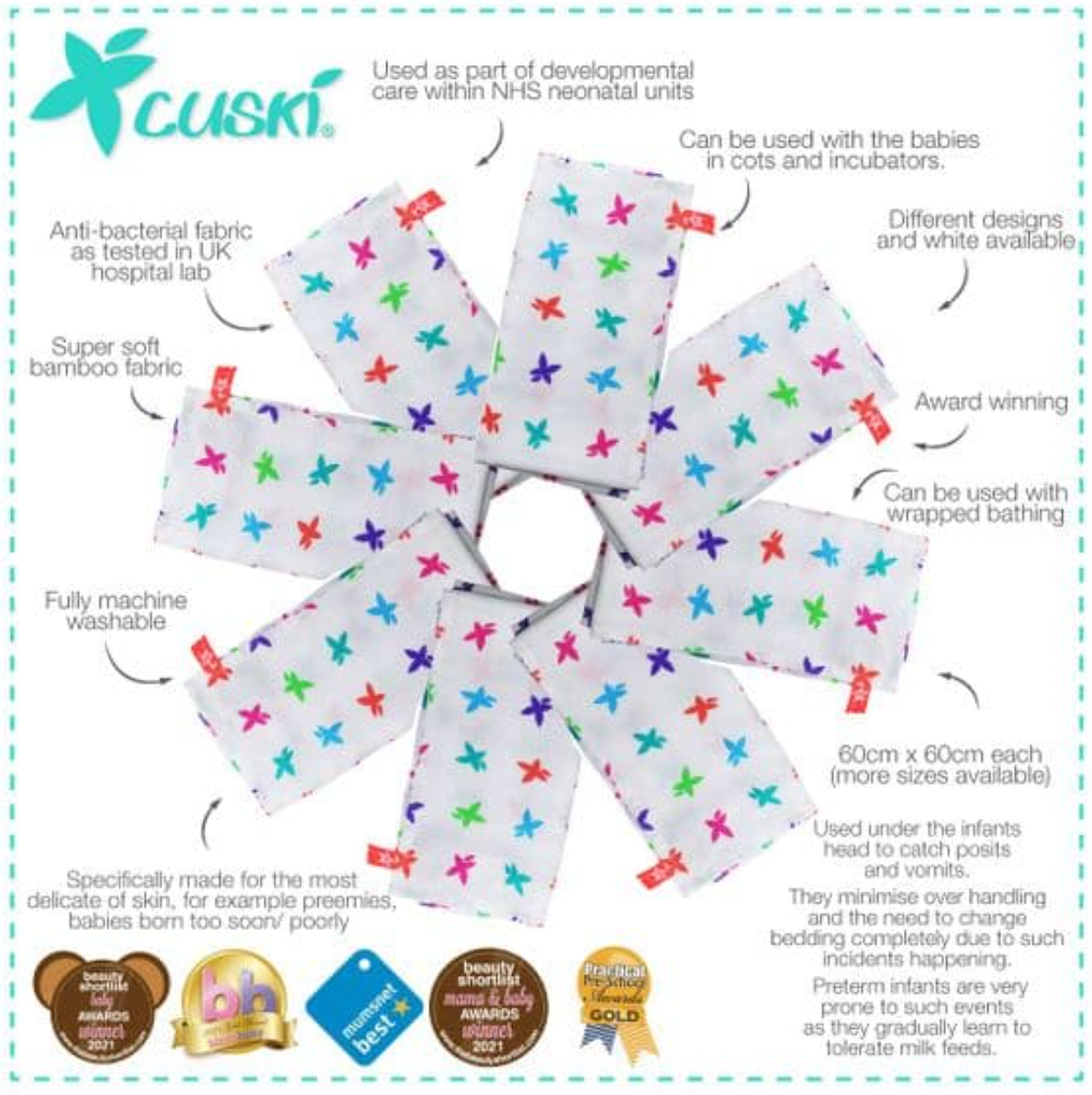 Cuski Mini Bamboo Muslins For Neonates ~ C&G